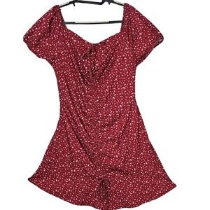 Amazon Small/Medium Red Floral Drawstring Rusched Front A-Line Dress